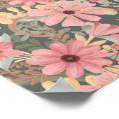 Roze groene vloeren laten Waterverf patroon achter Poster (Hoek)