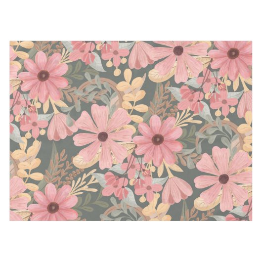 Roze groene vloeren laten Waterverf patroon achter Tafelkleed (Voorkant (Horizontaal))