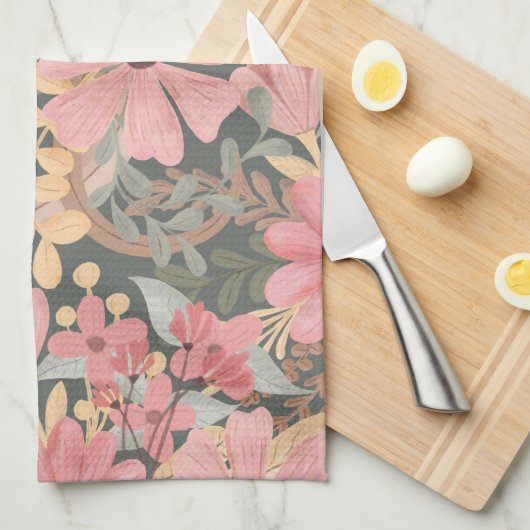 Roze groene vloeren laten Waterverf patroon achter Theedoek (Quarter Fold)