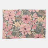 Roze groene vloeren laten Waterverf patroon achter Theedoek (Horizontaal)