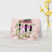 Roze Groene Vogel Rozen Ribbon Wenskaart Kaart (Gele Bloem)