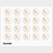 Roze & Groene Wandelwagen Ronde Sticker (Vel)