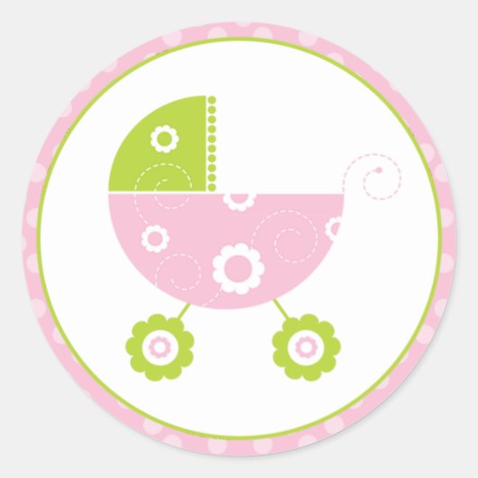 Roze & Groene Wandelwagen Ronde Sticker (Voorkant)
