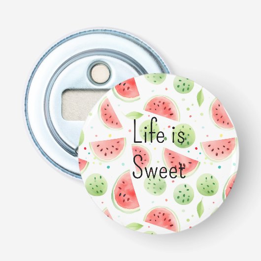 Roze Groene Watermeloen Fruit Button Flesopener (Voorkant)