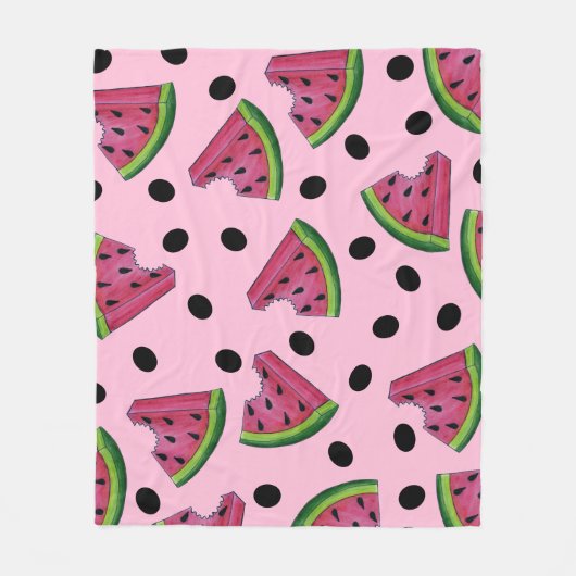 Roze groene watermeloen Melon Slice Wedge Fruiteit Fleece Deken (Voorkant)