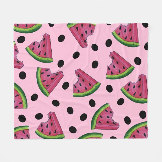Roze groene watermeloen Melon Slice Wedge Fruiteit Fleece Deken (Voorkant (Horizontaal))