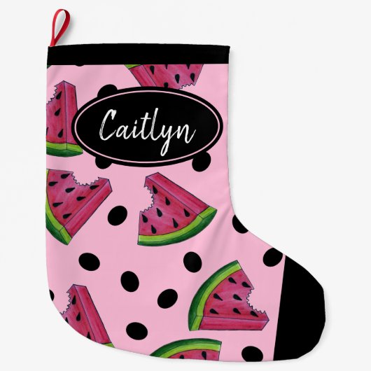 Roze groene watermeloen Melon Slice Wedge Fruiteit Grote Kerstsok (Voorkant)
