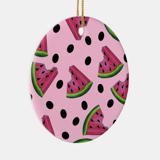 Roze groene watermeloen Melon Slice Wedge Fruiteit Keramisch Ornament (Rechts)