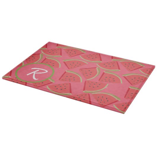 Roze & Groene Watermeloen Monogram Snijplank (Hoek)