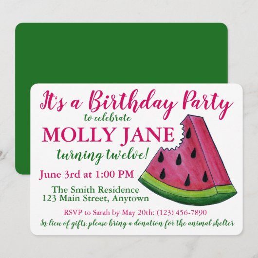 Roze groene watermelon Slice Birthday Party Shower Kaart (Voorkant / Achterkant)