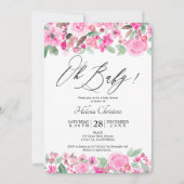 Roze groene waterverf baby shower kaart (Voorkant)