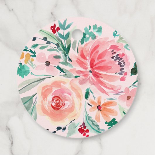 Roze Groene Waterverf Bloem Bruiloft Feest Bedankjes Labels (Achterkant)