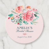 Roze Groene Waterverf Bloem Bruiloft Feest Bedankjes Labels (Voorkant)