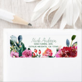 Roze groene Waterverf bloemen  Floral Chic Etiket (Insitu)