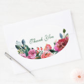 Roze groene Waterverf bloemen  Floral Chic Ovale Sticker (Envelop)