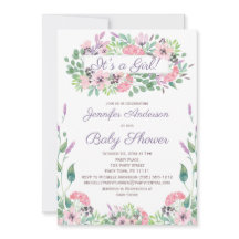 Roze Groene Waterverf Bloemen Meisje Baby shower