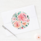 Roze Groene Waterverf Bloemen Vrijgezellenfeest Ronde Sticker (Envelop)