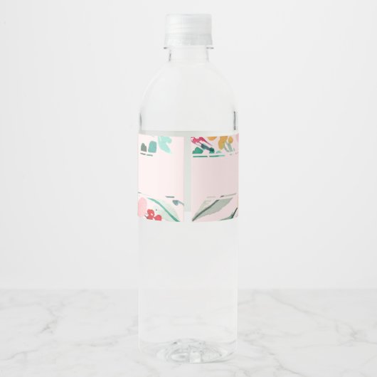 Roze Groene Waterverf Bloemen Vrijgezellenfeest Waterfles Etiket (Achterkant)