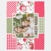 Roze & Groene Waterverf Bloemenpatchwork Moeder Fleece Deken (Voorkant)