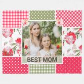 Roze & Groene Waterverf Bloemenpatchwork Moeder Fleece Deken (Voorkant (Horizontaal))