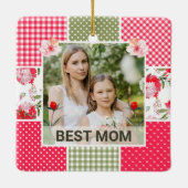 Roze & Groene Waterverf Bloemenpatchwork Moeder Keramisch Ornament (Achterkant)