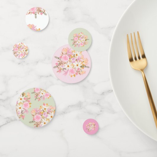 Roze & Groene Waterverf Bloementafel Scatter Confetti (Groep)