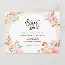 Roze & groene waterverf bloemige Save the Date bor