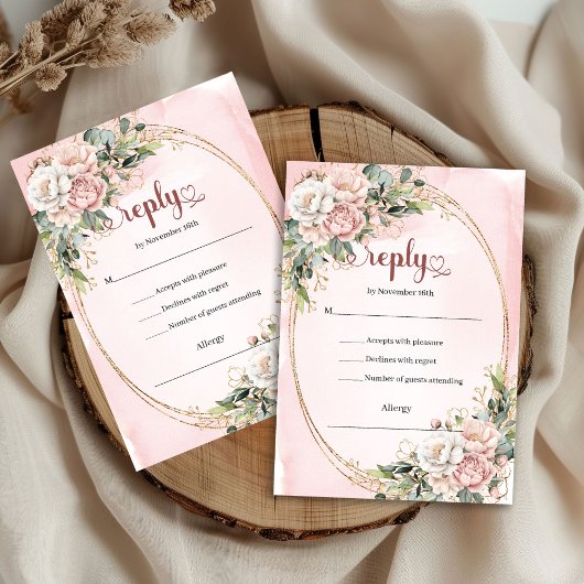 Roze Groene Waterverf Bruiloft RSVP Kaart