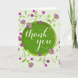 Roze Groene Waterverf Fijne Bloemen Dank u Bedankkaart
