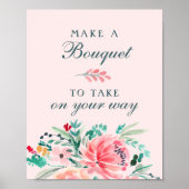 Roze groene Waterverf Floral Bouquet Favor Sign Poster (Voorkant)