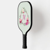 Roze + groene Waterverf Floral Monogram Initiaal Pickleball Paddle (Links)