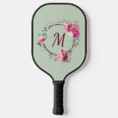Roze + groene Waterverf Floral Monogram Initiaal Pickleball Paddle (Achterkant)