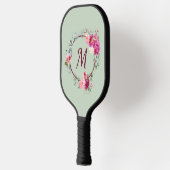Roze + groene Waterverf Floral Monogram Initiaal Pickleball Paddle (Links)