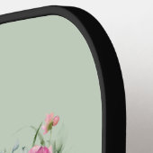 Roze + groene Waterverf Floral Monogram Initiaal Pickleball Paddle (Links Detail)