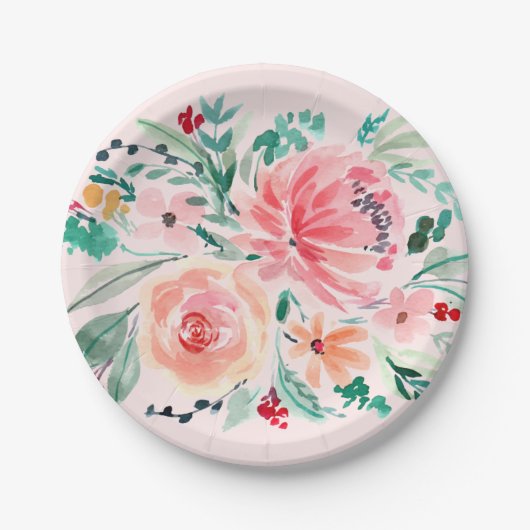 Roze groene Waterverf Floral paper Bord (Voorkant)