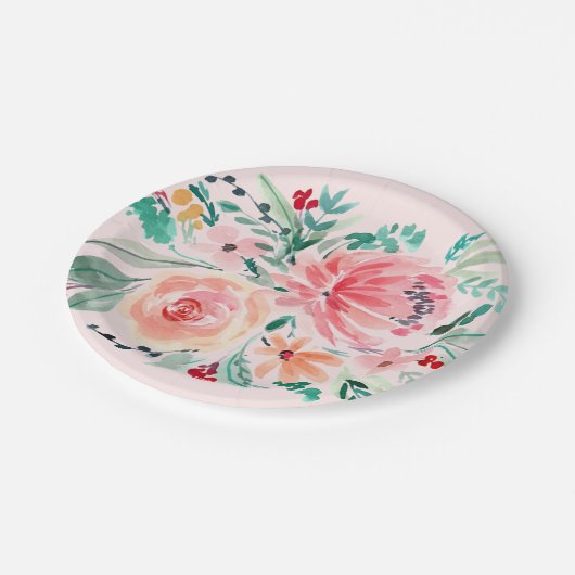 Roze groene Waterverf Floral paper Bord (Gekanteld)
