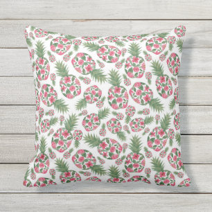 Roze groene Waterverf Floral Pineapples Patroon Buitenkussen