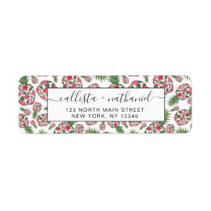 Roze groene Waterverf Floral Pineapples Patroon Etiket