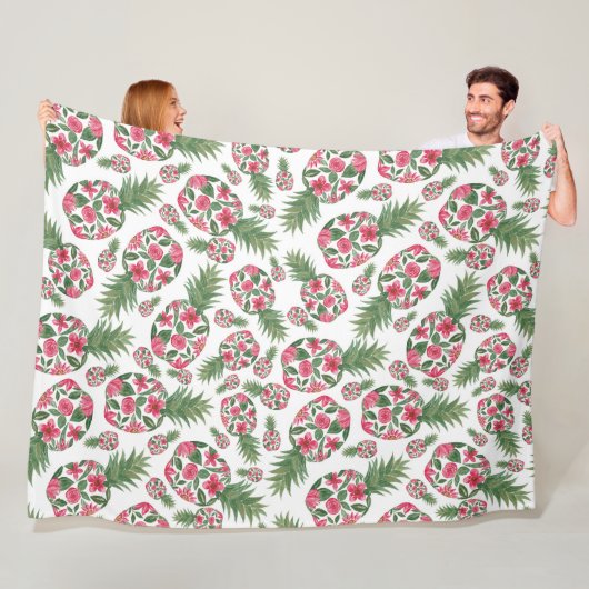 Roze groene Waterverf Floral Pineapples Patroon Fleece Deken (In situ)