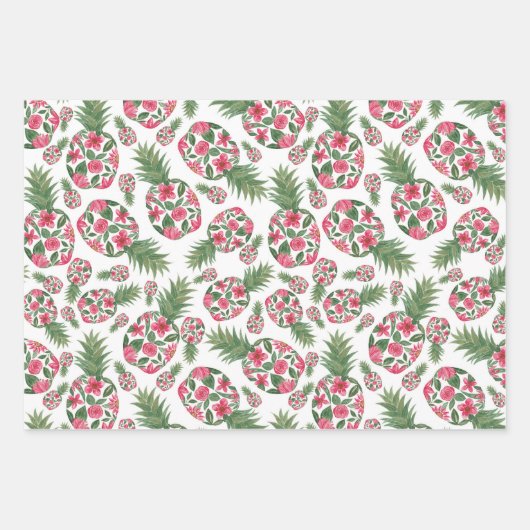 Roze groene Waterverf Floral Pineapples Patroon Inpakpapier Vel (Voorkant 2)