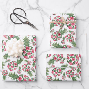 Roze groene Waterverf Floral Pineapples Patroon Inpakpapier Vel
