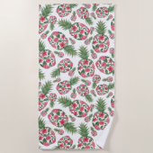 Roze groene Waterverf Floral Pineapples Patroon Strandlaken (Voorkant)