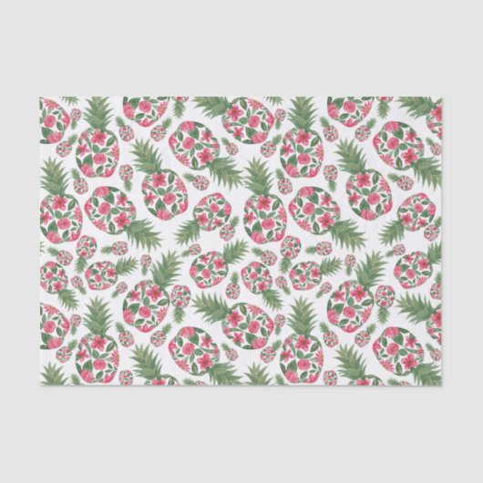 Roze groene Waterverf Floral Pineapples Patroon Tissuepapier (Voorkant)