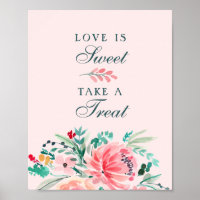 Roze groene Waterverf Floral Sweet Favor Sign