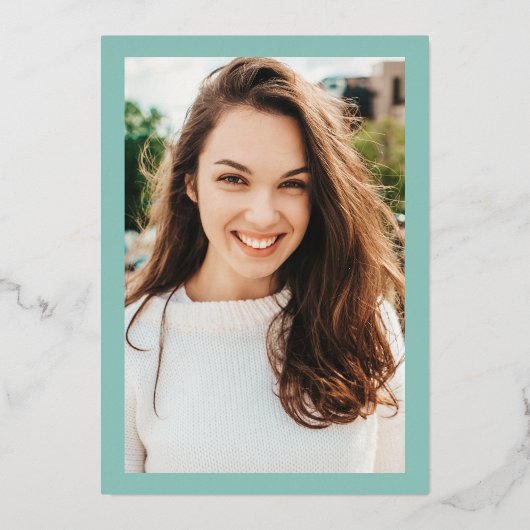 Roze groene waterverf foto afstuderen folie uitnodiging (Achterkant)