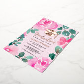 Roze groene waterverf foto afstuderen folie uitnodiging (Gedraaid)