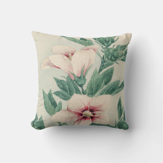  roze groene waterverf hand geschilderd floreel kussen (Voorkant)