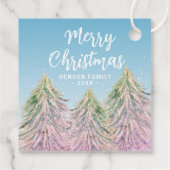 Roze groene Waterverf kerstboom Bedankjes Labels (Achterkant)