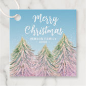 Roze groene Waterverf kerstboom Bedankjes Labels (Voorkant)