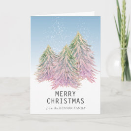 Roze groene Waterverf kerstboom Feestdagen Kaart